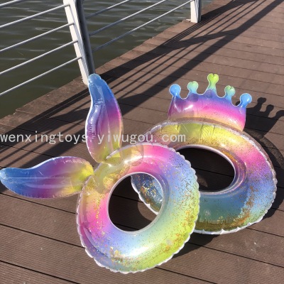 Rainbow Crown Rainbow Wings Swim Ring Thickened PVC Inflatable Sequins Water Wing Adult Children Net Red Life Buoy