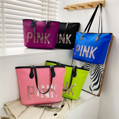 2020 New Sequined Pink Portable Shopping Bag Fashion Nylon Waterproof Women's Bag Factory Direct Sales Customizable Logo