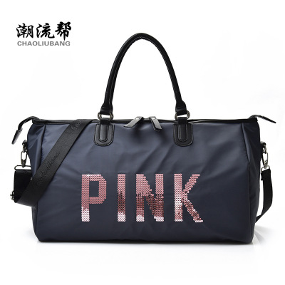 2020 New Korean Style Pink Sequined Travel Bag Women's Hand-Carrying Large Bag Large Capacity Nylon One Shoulder Sports Bag