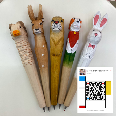 Wood Material Cartoon Animal Ballpoint Pen Creative Innovative Design Style Unique Small Horse Cattle Sheep Little Bunny Lion