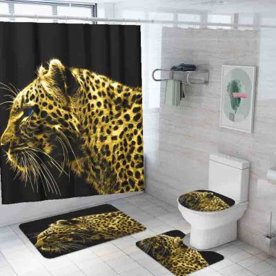 Cross-Border Supply 3D Digital Printing Leopard Head Animal Series Shower Curtain Waterproof Shower Curtain Polyester