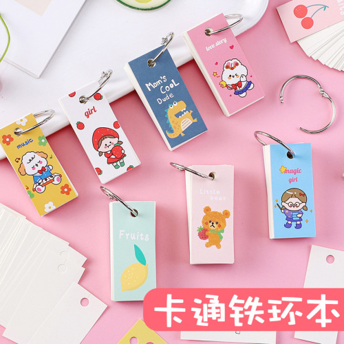 mini pocket note book portable cartoon iron ring book english word loose-leaf book thickened card book wholesale gift