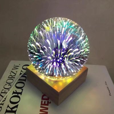 3D Colorful Crystal Glass Cover Small Night Lamp Electroplating Lampshade USB Plug-in Colorful LED Table Lamp Starry Sky Magic Lamp