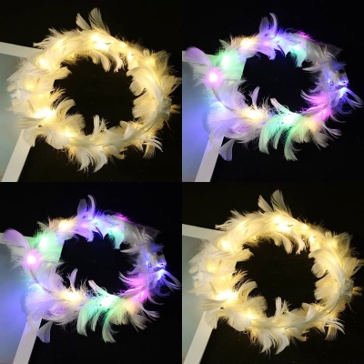 New Luminous Angel Feather Headwear Fairy Goose Feather Garland Tourist Scenic Spot Bar Stall Small Gift Manufacturer