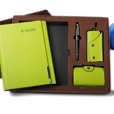 Notebook Gift Set Four-Piece Leather Three-Fold Book Signature Pen Key Case Business Card Holder Customized Combination