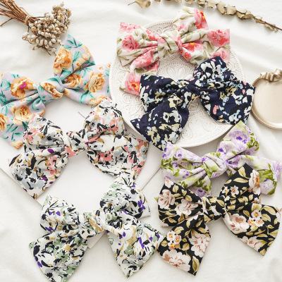 New Retro French Floral Bow Barrettes Ins Women's Cloth Hairpin Spring Clip Top Clip Hair Accessories