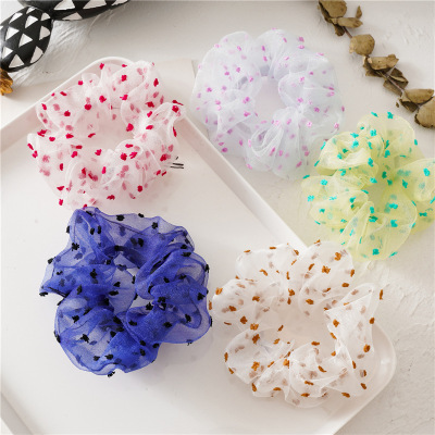Cross-Border New Arrival Color Mesh Thin Large Intestine Ring European and American Women's Updo Elastic Band Organza Hair Band Accessories