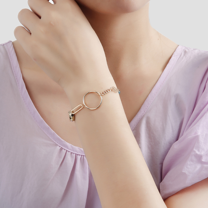 新款镂空玫瑰花合金手链 时尚环形女士手链 镀金水晶手串批发