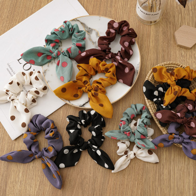 New Japanese and Korean Style Parent-Child Small Dots Rabbit Ears Large Intestine Ring Female Hair Rope Korean Knotted Hair Ring