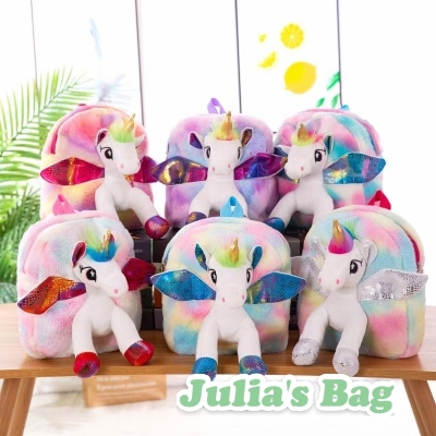 Unicornbag Unicorn Backpack Tie-Dyed Rabbit Fur Pegasus Cartoon Schoolbag Foreign Trade Hot Selling Wings Unicorn