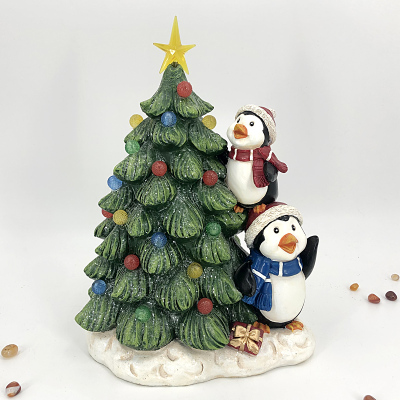 Resin Crafts with Lights Christmas Tree Ribbon Lights Santa Claus Penguin Ornaments Jiayuan Porcelain