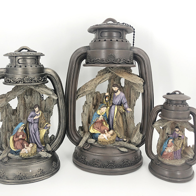 Resin Craft Ornament Christian Catholic Decoration Three-Person Oil Lamp Decoration with Lamp Jiayuan Porcelain