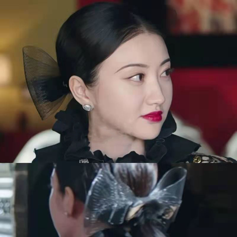 司藤同款蝴蝶结黑色网纱发饰复古森系简约发夹低马尾后脑勺盘发夹