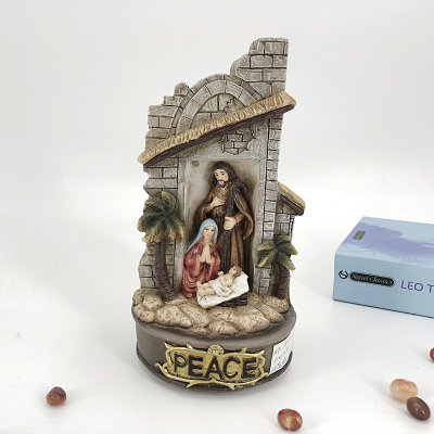 Resin Craft Ornament Christian Catholic Decoration Music Box Music Box with Lights