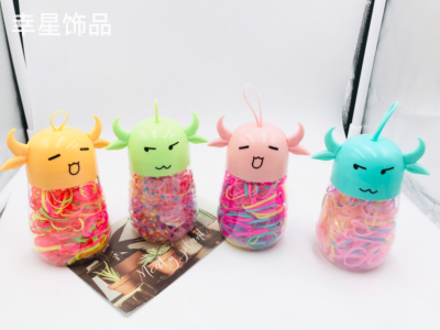 Horn Cute Cartoon Expression Bottled Disposable Rubber Band Head Hairtie Hair Band Leather Cover Children Adult Small Rubber Band
