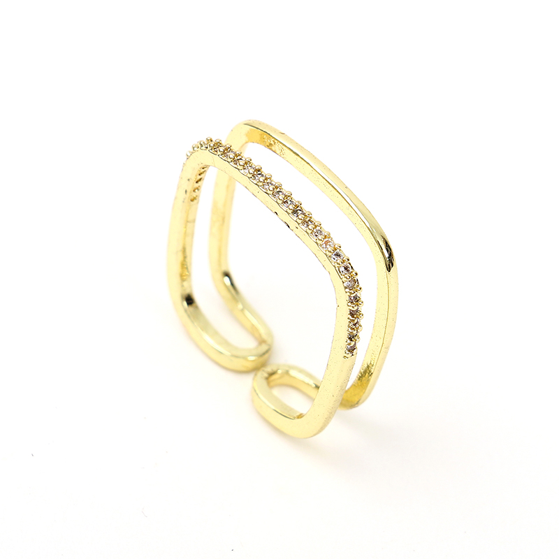 小方戒开口戒指女时尚精致轻奢小众设计方形高级感指环双层简约