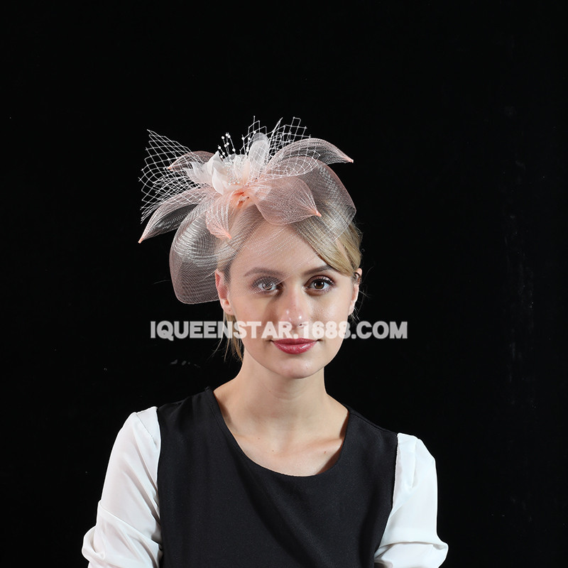厂家直销跨境晚宴发夹女装网纱小礼帽婚纱摄影新娘优雅花朵发饰