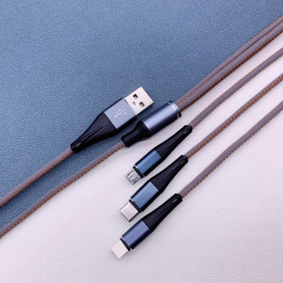 Three-in-One Data Cable Suitable for Android Type-C Apple Three-in-One Aluminum Alloy Braided Charging Data Cable