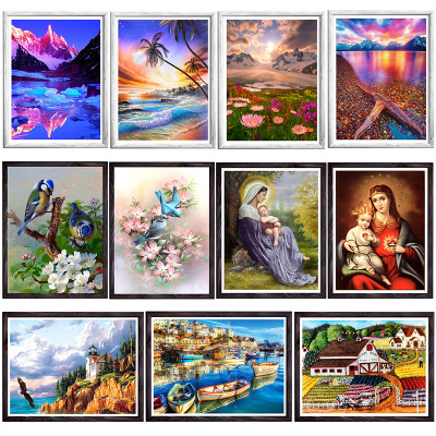 Factory Direct Sales Wholesale New 5D Diamond Painting Full Diamond DIY Foreign Trade Cross-Border Landscape Pattern Animal Decorative Painting Mural
