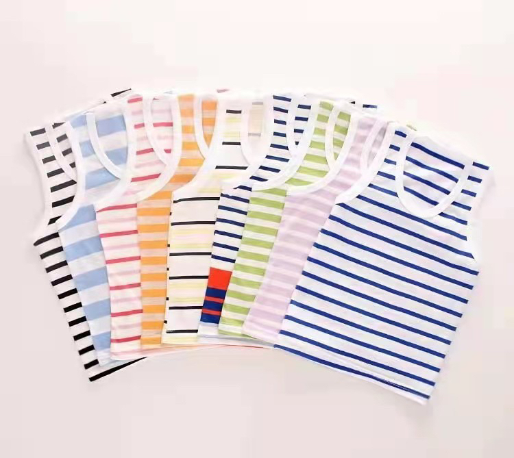 小朋友童装新夏季纯棉3-1周岁条子小童无袖背心均码混色拿货外贸