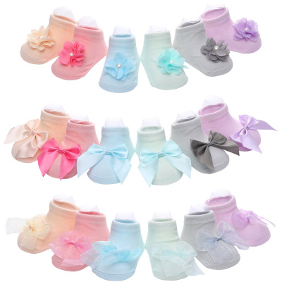 Bow Candy Cute Princess Baby Baby's Socks Lace Mesh Solid Color Cotton Non-Slip Children's Floor Socks