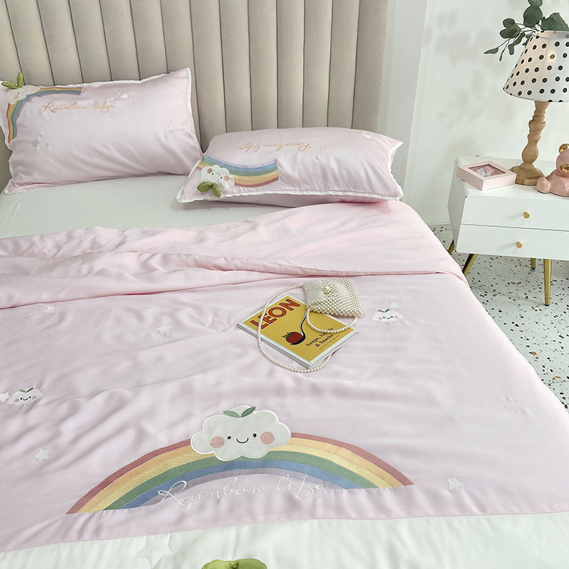 夏季公主风80支天丝夏凉被四件套双面冰丝空调被彩虹刺绣床上用品