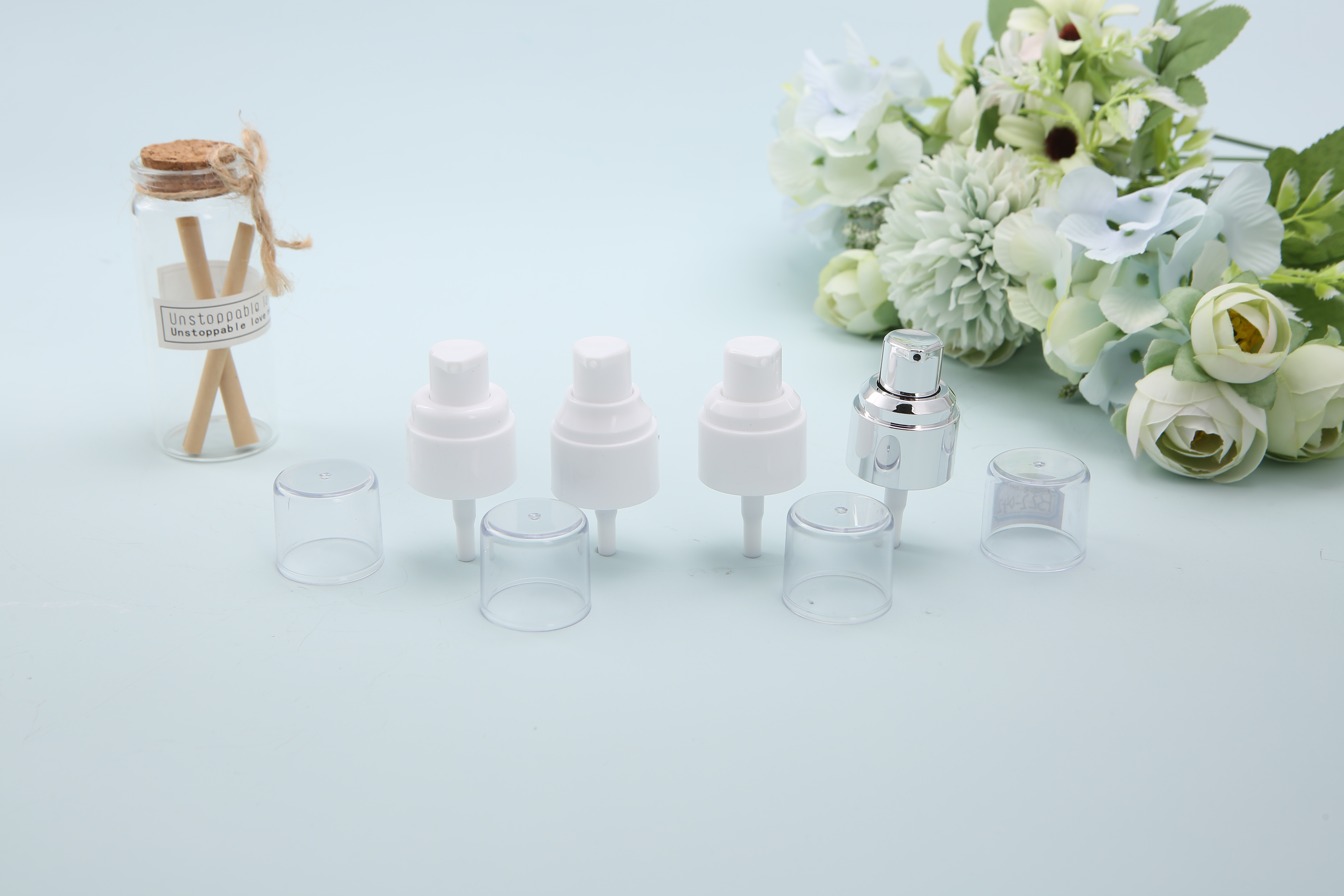 电化铝喷头 24牙透明全罩化妆品包装喷头 电化铝泵头 亮银色