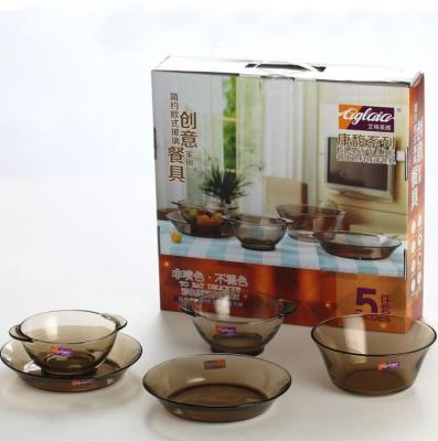 Kangfu Advertising Promotion Kitchen Tableware Gift Brown Glass Bowl 5-Piece Set Salad Bowl Gift Creative Bowls and Dishes