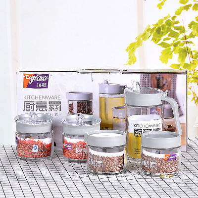 Ageliya Oiler Seasoning Containers Five-Piece Set Promotional Gift Glass Oiler Glass Seasoning Jar Set