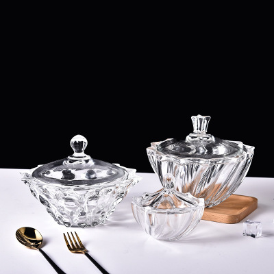 Crystal Glass Candy Box Sugar Bowl Storage Snack Storage Candy Dish Crystal with Lid Sucrier Factory Wholesale