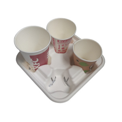 4-compartment Cup Saucer Sugar Cane Paper Pulp Sauce Degradable Take out Take Away Outdoor Coffee Milk Tea Cup Saucer