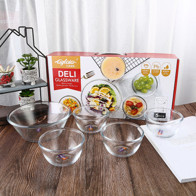 Ageliya Household Glass Bowl Plate Dessert Bowl Salad Bowl Instant Noodle Bowl Fruit Oatmeal Bowl Four-Piece Set Wholesale