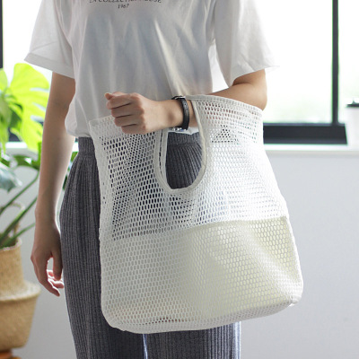 Korean Style Fashion Hollowed-out Mesh Women's Bag Simple Fishnet Shopping Handbag Internet Hot Casual Canvas Large Net Tote