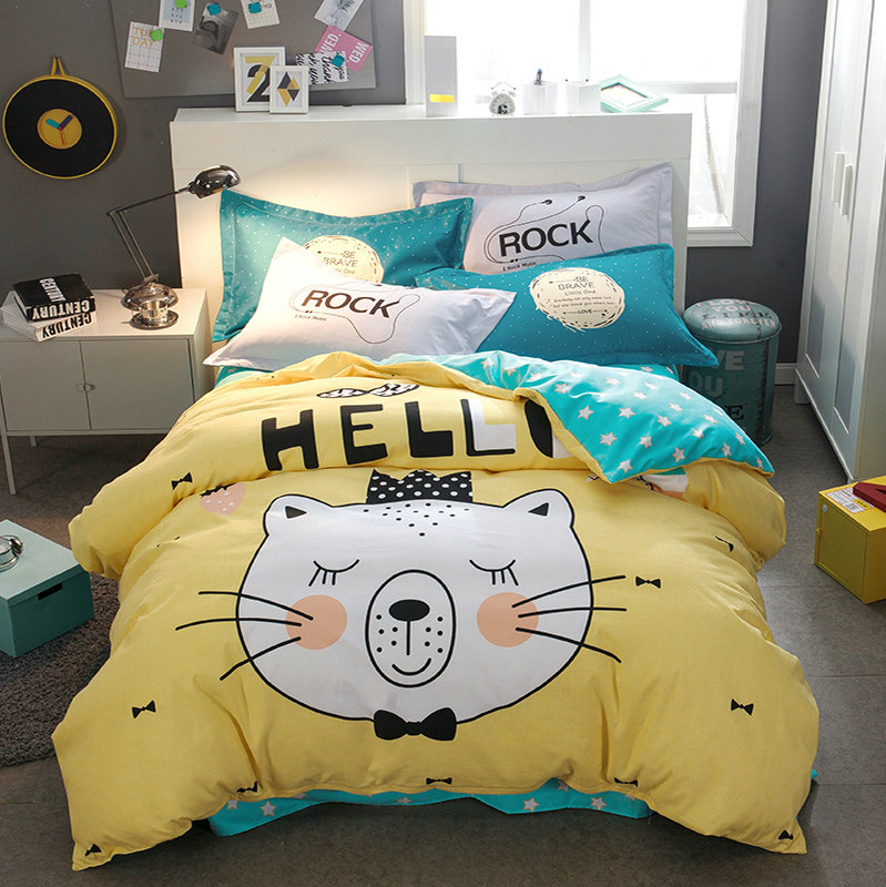 外贸出口中东南美卡通款磨毛大版四件套单被套三件套厂家直销