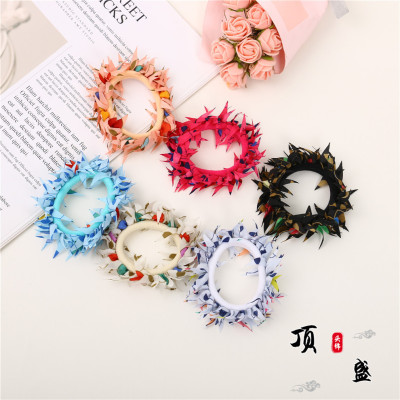 Candy Vintage Wool Large Intestine Ring Hair Rope Girl Versatile Sweet Floral Hair Band Rubber Band