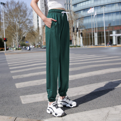 Ice Silk Leisure Sports Pants Female Loose Thin Ankle Banded Pants 2021 Summer New Trousers Korean Style Lantern Harem Pants