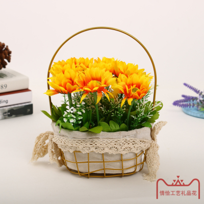 Sunflower Flower Basket Decorative Rattan Picnic Portable Dried Flower and Fake Flower Flower Arrangement Basket Qingming Festival Flower Basket Flower Pot