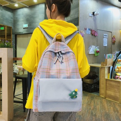 Schoolbag Female Korean High School Student Harajuku Ulzzang Junior High School Student Plaid Backpack Female Ins Style Campus Backpack