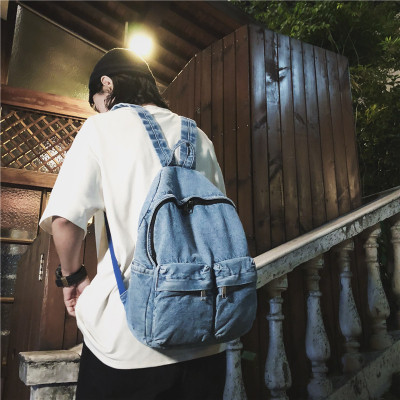 INS Style Schoolbag 2019 Korean Style Simple Men's and Women's Casual Campus Mori Fresh Denim Backpack