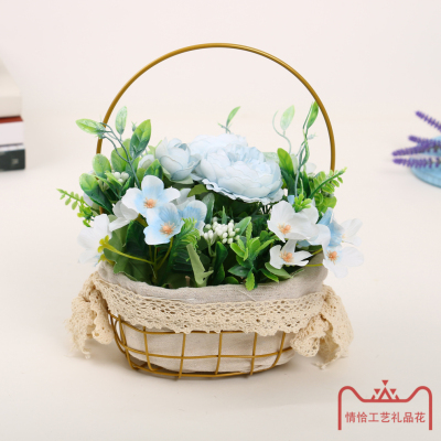 Artificial Flower Garden Rattan Artificial Flower Portable Flower Basket Living Room Decoration Flowers Set Decoration Creative Flower Silk Flower Display