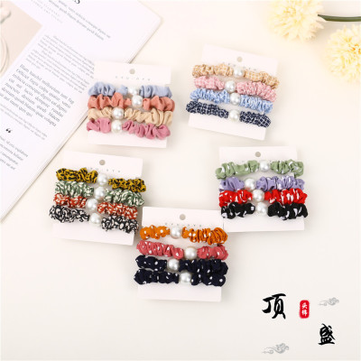 Girl's Heart Hair Band Ins Hair Rope Temperament Candy Color Pearl Headdress Flower Large Intestine Ring French Hair Rope Rubber Band