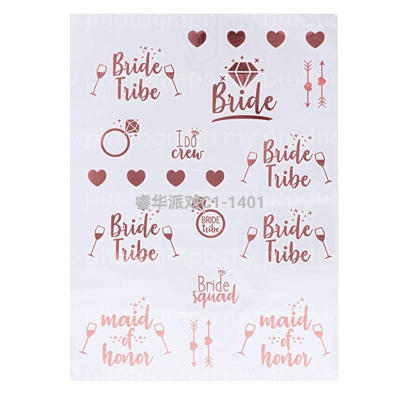 Factory Direct Sales Bridetribe Gold Foil Stickers Wedding Rose Gold Tattoo Sticker Bachelor Party Stickers