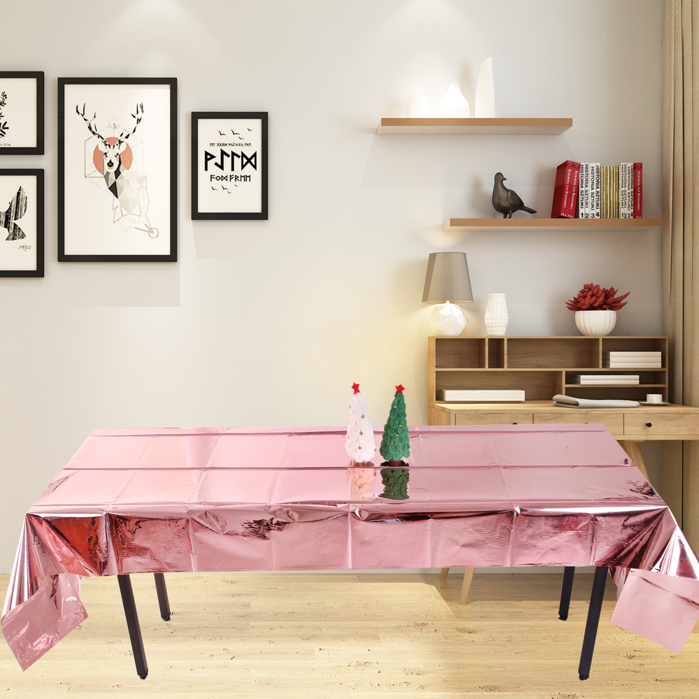 亮面免洗玫瑰金桌布圣诞节派对聚会装饰产品玫瑰金铝箔防水桌布