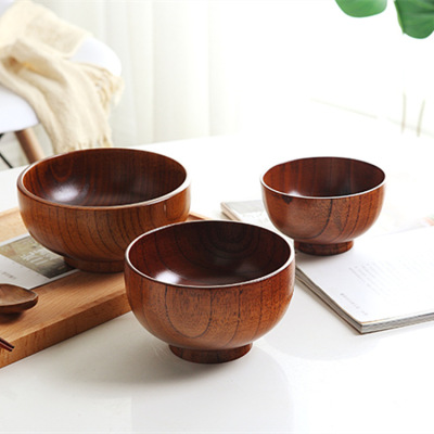 New Style AA Grade Jujube Whole Wooden Bowl Chinese Style Rice Bowl Soup Bowl Instant Noodle Bowl Wood Tableware Logo Customization