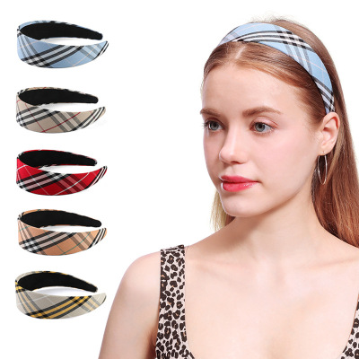 Korean Plaid Wide Brim Hair Band Sweet Hair Pin Girls' Hair Accessories Candy Color Headband Simple Mori Headwear Wholesale