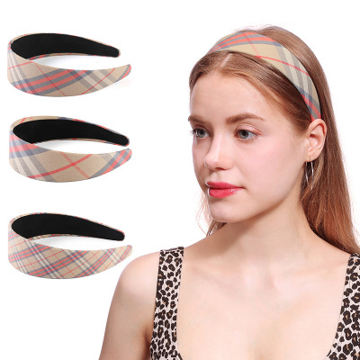 Sweet Khaki Series Plaid Headband Retro Easy Matching Cloth Hairpin Contrast Color Striped Hair Accessories Headband