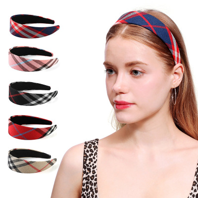 Classic Plaid Headband Women's All-Match Outing Hairpin Fashion Trending French Retro Hong Kong Style Headband Hairband Headband