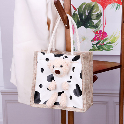 New Canvas Bear Handbag 2021 New Cartoon Cute Portable Canvas Bag out Portable Lunch Bag