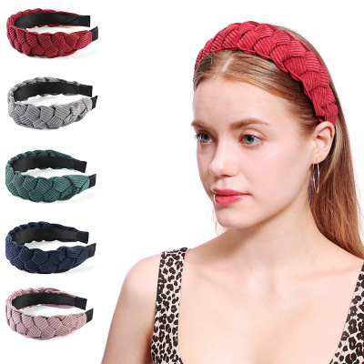 European and American Solid Color Retro Corduroy Twist Headband with Teeth Face Washing Wide Brim Hair Band Fabric All-Match Knotted Hair Accessories