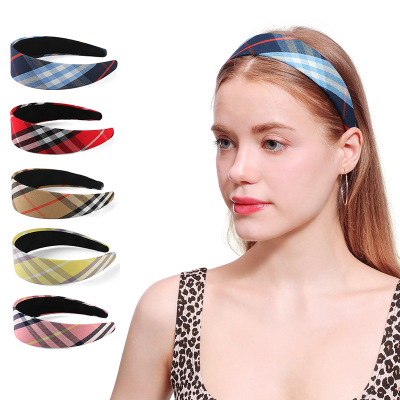 Korean Retro Plaid Color Headband British Plaid Cloth Hair Accessories Girl Versatile Hair Band Factory Wholesale